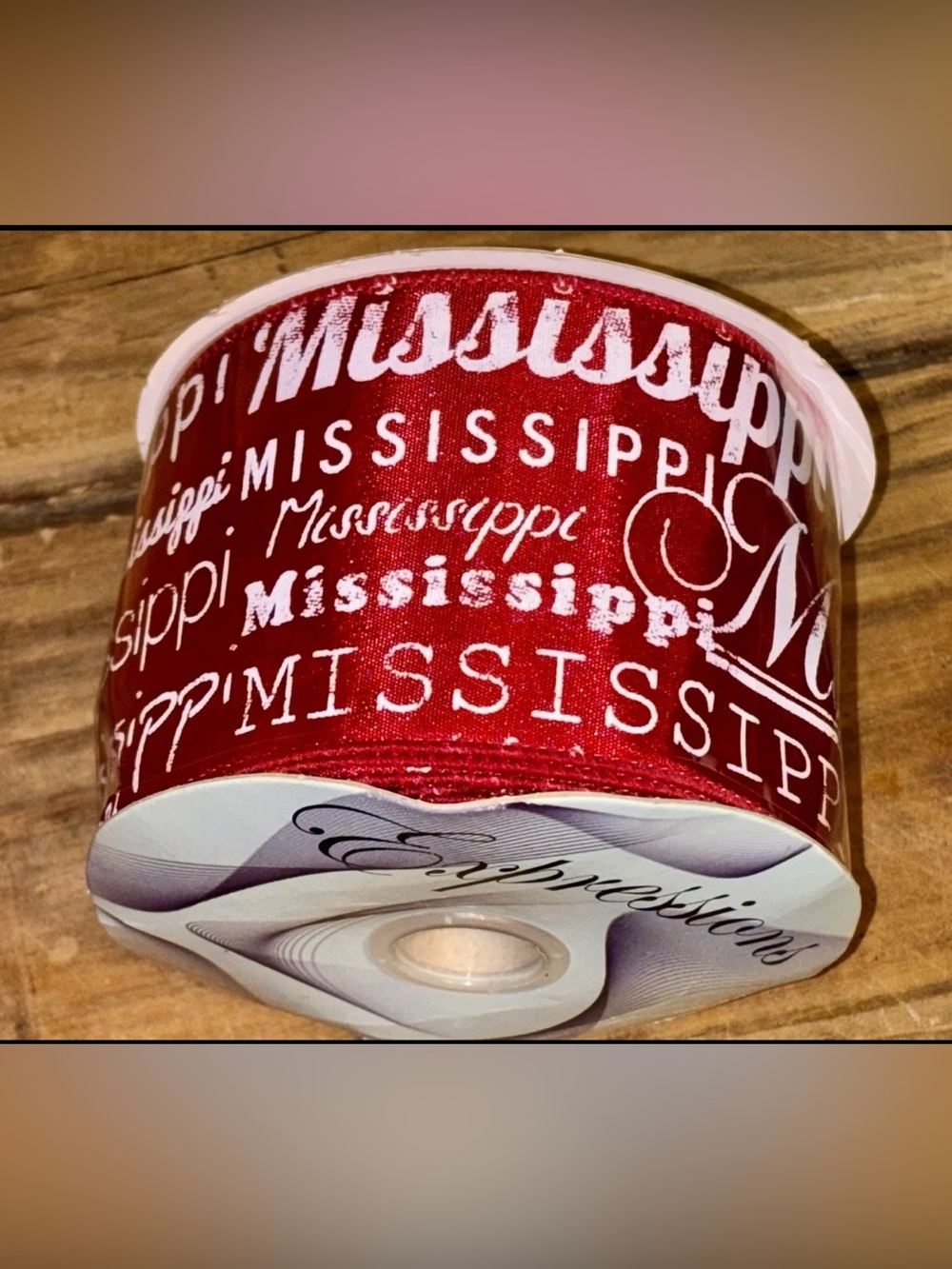 NEW • MISSISSIPPI • Red&White • Distressed Fonts
• Wired Edge Ribbon - 2.5" x 10